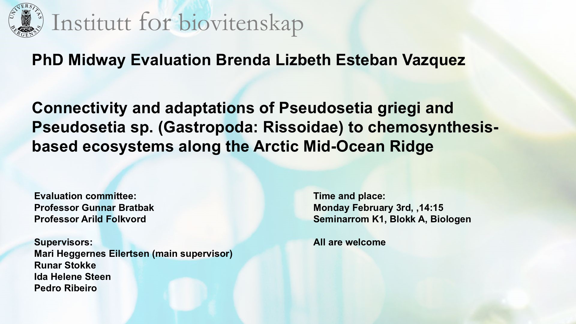 Mon 3. Feb. PhD midterm presentation, Brenda Vazquez Nyhetsbrev